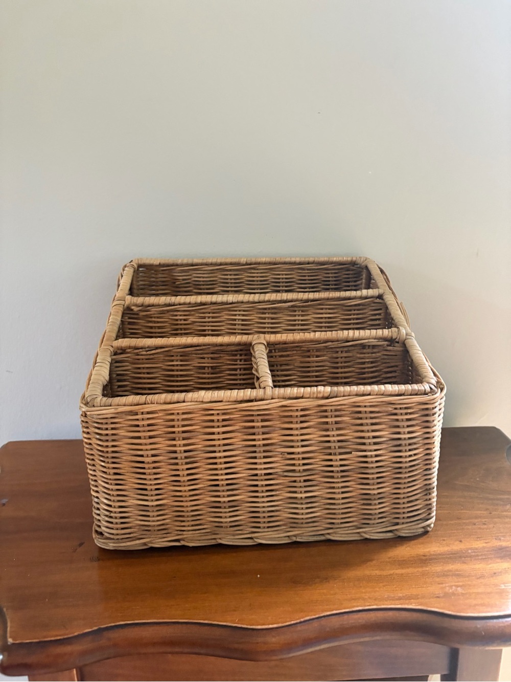 Vintage Wicker Rattan Desk Organizer Mail Sorter File Basket Cottagecore